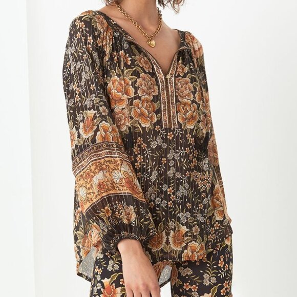 Spell & The Gypsy Blouse mystic floral flowy womens Black (xsmall) organic boho - Picture 1 of 8